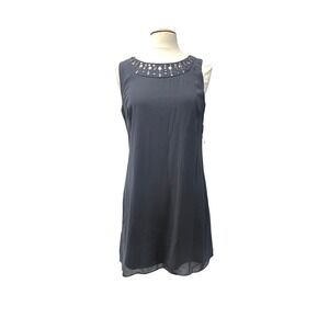 Ignite Evenings Gray Sequin Gem Sleeveless Shift Dress 10P Elegant Classic Chic